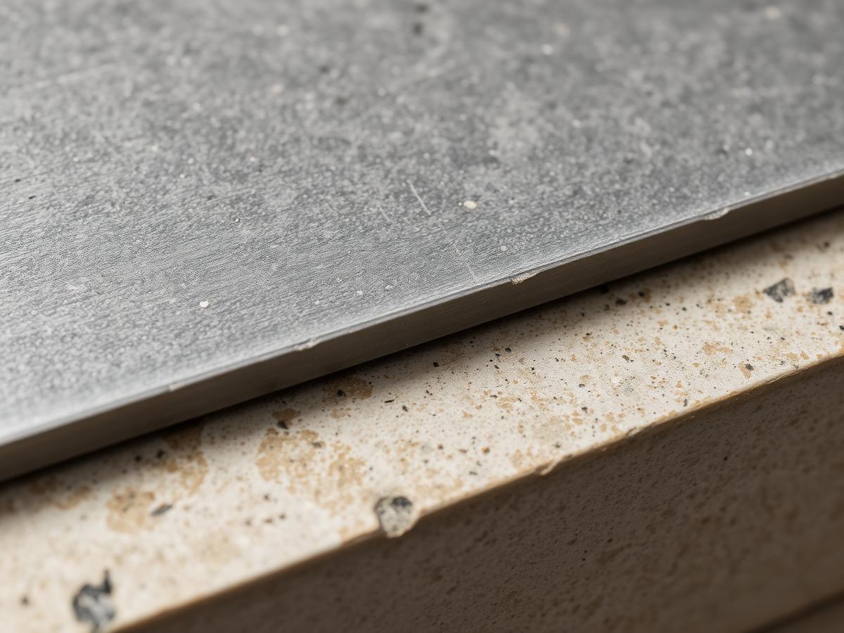 Brushed steel meeting honed stone